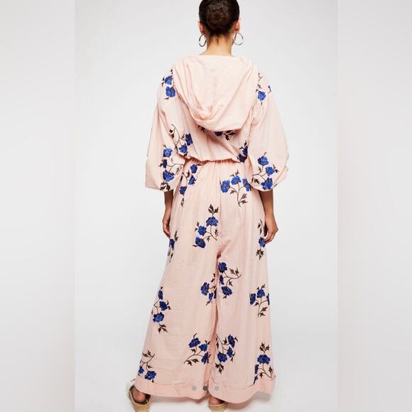 NWT Free People Cloud Nine Wide Leg Embroidered Jumper Pink Crystal Combo - XS/S - Picture 4 of 16